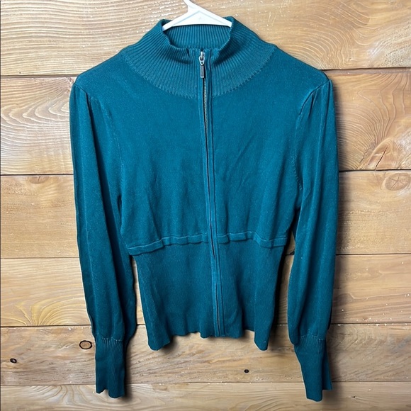 Marc Bouwer Women’s Jacket Med Green Zip‎ up Athletic Ribbed collar layering Y2K - Picture 1 of 8